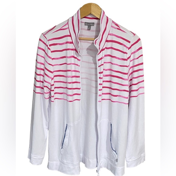 T by Talbots Pink Wave Stripe Full Zip Jacket Size Medium - Picture 6 of 16